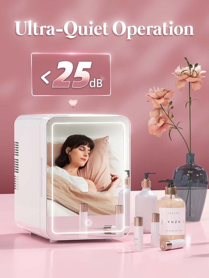 Bogda Mini Skincare Fridge (4 Liter/6 Can) with Dimmable LED Light Mirror, Cooler and Warmer for Refrigerating Make Up, Skin Care and Food, Portable Mini Fridge for Bedroom, Office and Car, White - Image 4